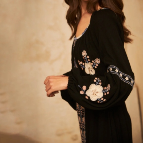 Black 'Hasu' Long Embroidered Dress by NKN Nekane - Picture 2 of 6